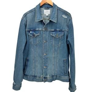 Old Navy Jean Jacket Womens XL Blue Denim Trucker Classic Distressed Button Up